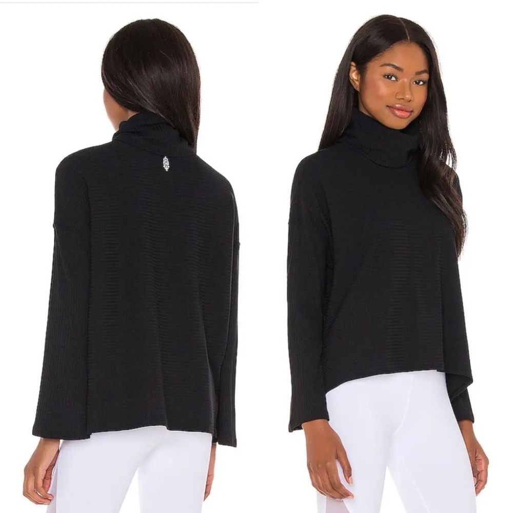 Free People Movement Black Ribbed Turtleneck Boxy Top Womens Small